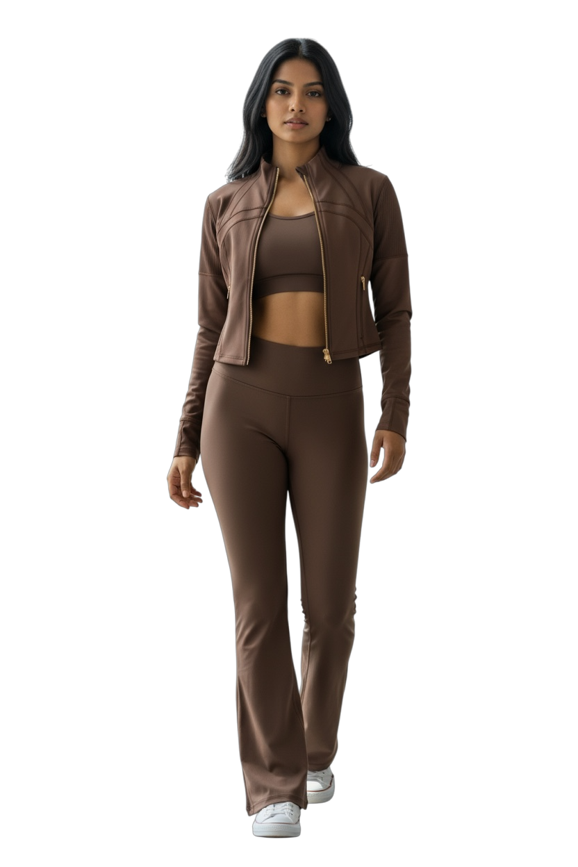 Brown & Gold Full Zip Jacket With Track Pants (Set)