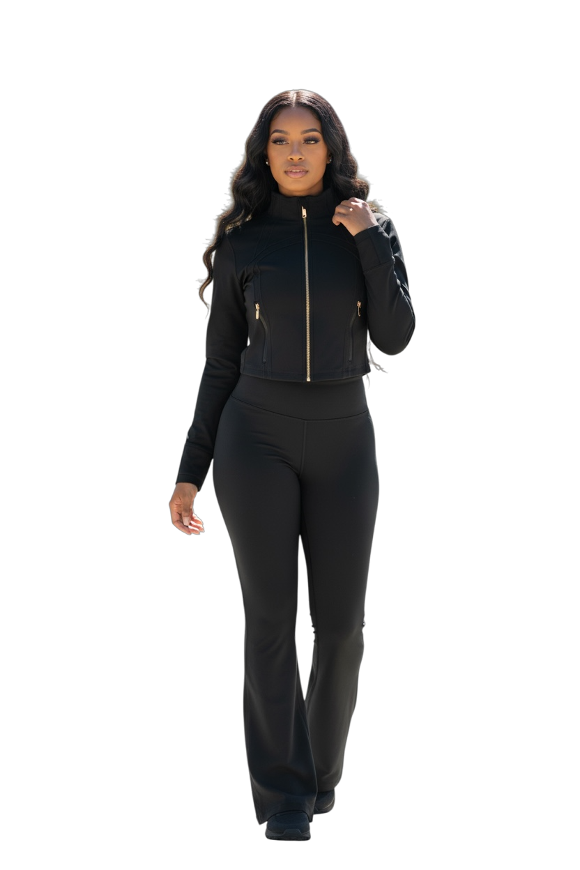 Black & Gold Full Zip Jacket With Track Pants (Set)